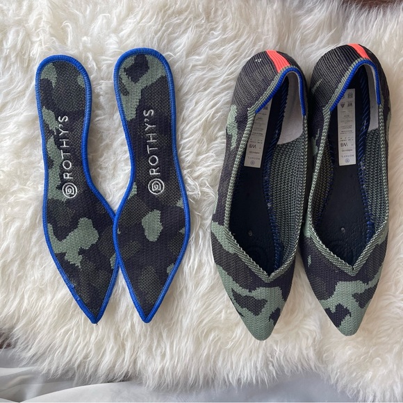 ROTHYS THE POINT OLIVE CAMO FLAT SHOES Rubber Point Toe Army - Picture 12 of 12